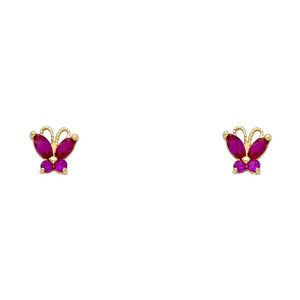 14K Yellow Gold Ruby CZ Butterfly Earring w/ Screw Back