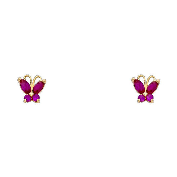 14K Yellow Gold Ruby CZ Butterfly Earring w/ Screw Back