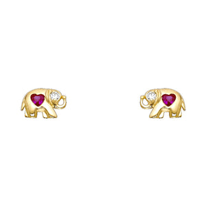 14K Yellow Gold CZ Elephant Earrings w/ Screw Back