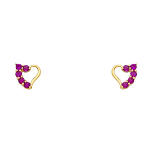 14K Yellow Gold CZ Heart Earrings w/ Screw Back