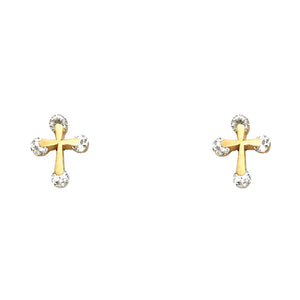 14K Yellow Gold CZ Cross Earrings w/ Screw Back