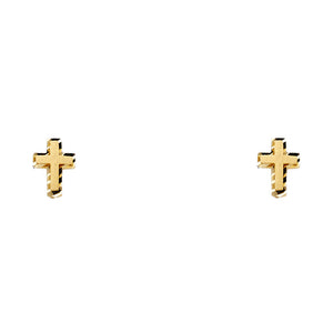 14K Yellow Gold CZ Cross Earrings w/ Screw Back