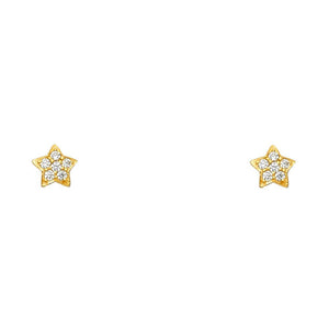 14K Yellow Gold CZ Star Earrings w/ Screw Back
