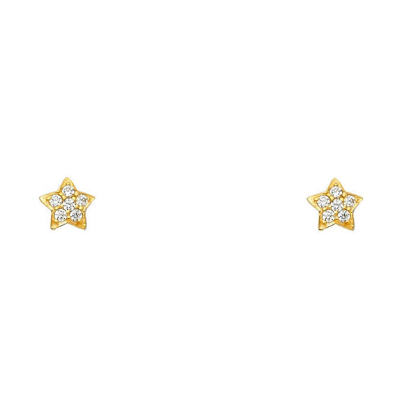 14K Yellow Gold CZ Star Earrings w/ Screw Back