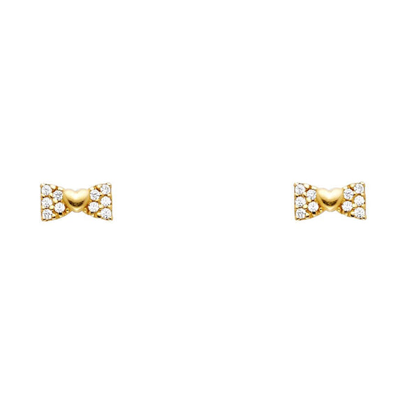 14K Yellow Gold CZ Ribbon Earrings w/ Screw Back
