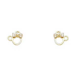 14K Yellow Gold CZ Minnie Mouse Earrings w/ Screw Back