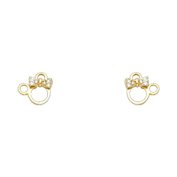14K Yellow Gold CZ Minnie Mouse Earrings w/ Screw Back