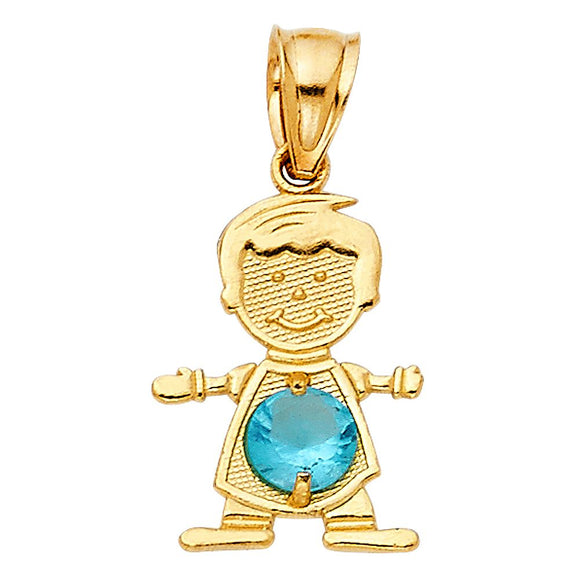 14KY Birthstone CZ Boy Pendant